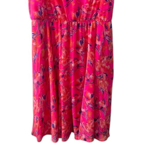 Torrid Bright Pink Floral Pleated Chiffon Midi Sleeveless Dress 22/24 3X New - Picture 5 of 6